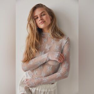Free People Sheer White Long Sleeve Top